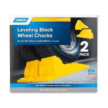 Camco Camper/RV Leveling Block Wheel Chocks - Stabilize & Center Wheels Easier - Helps Eliminate Dangerous Tire Movement - Sized for Larger Vehicle Tires - 2-Pack (44401)