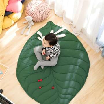 Yuehuam Baby Cotton Play Mat 56.3x42.1inch Leaf Type Floor Cushion Crawling Pad Nursery Rug Baby Act...
