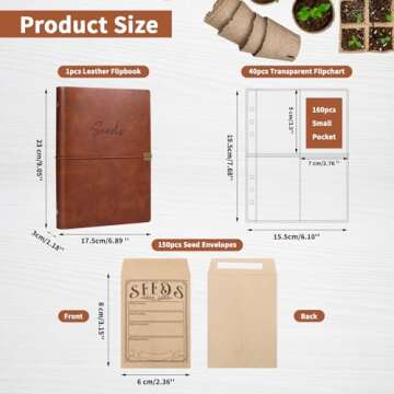 Garden Seed Storage Organizer Binder - 150 Resealable Seed Envelopes Brown Shell with 40 Sheet Prote...