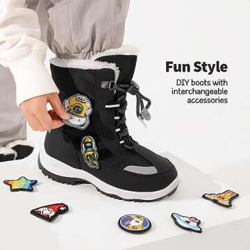 DREAM PAIRS Boys Toddler Snow Boots Interchangeable Accessories Slip Resistant Faux Fur Lined Mid Ca...