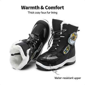 DREAM PAIRS Boys Toddler Snow Boots Interchangeable Accessories Slip Resistant Faux Fur Lined Mid Calf Little Kids Winter Shoes,Size 8 Toddler,Black,SDSB2312K