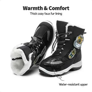 DREAM PAIRS Boys Toddler Snow Boots Interchangeable Accessories Slip Resistant Faux Fur Lined Mid Calf Little Kids Winter Shoes,Size 8 Toddler,Black,SDSB2312K