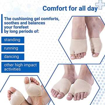 eProda Metatarsal Foot Pads Toe Separators and Ball of Foot Cushions Gel Pad - Instant Pain Relief f...