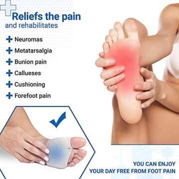 eProda Metatarsal Foot Pads Toe Separators and Ball of Foot Cushions Gel Pad - Instant Pain Relief for Men and Women - Small Big Toe Stretchers Spacers for Bunion Corrector - Stop Forefoot Pain Today