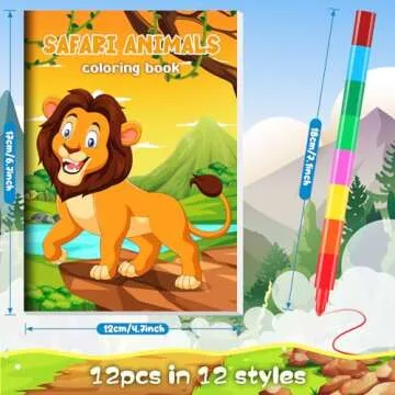 BenLouis 12 Jungle Safari Mini Coloring Books Kids with 12 Stacking Crayons Zoo Animals Lion Party F...