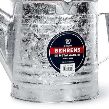 Behrens Weatherproof Hot Dipped Galvanized Steel Watering Can with Wooden Handle and Side Handle for Watering Flowers and Gardens, Gray.