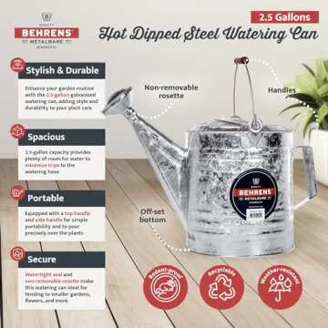 Behrens Weatherproof Hot Dipped Galvanized Steel Watering Can with Wooden Handle and Side Handle for Watering Flowers and Gardens, Gray.