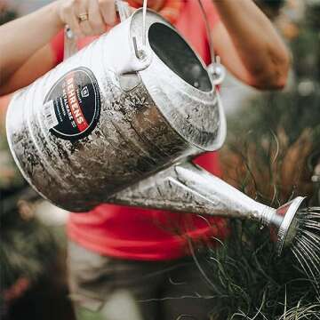 Behrens Weatherproof Hot Dipped Galvanized Steel Watering Can with Wooden Handle and Side Handle for Watering Flowers and Gardens, Gray.