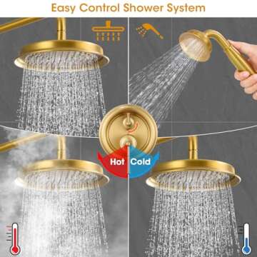 Rainfall Shower Head with Handheld Combo, Brushed Gold Rain Shower System with Balance Pressure Valve, 9 inch Rain Shower Head with Handheld Spray Wall Mount(B2312-BG)