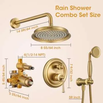 Rainfall Shower Head with Handheld Combo, Brushed Gold Rain Shower System with Balance Pressure Valve, 9 inch Rain Shower Head with Handheld Spray Wall Mount(B2312-BG)