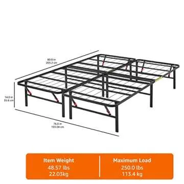Amazon Basics Bed Frame with Storage, Foldable Metal Platform, Sturdy Steel, No Box Spring Needed, 14 inches High, Tool-Free Setup, King Size, Black