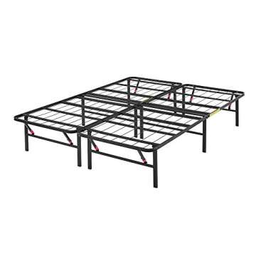 Amazon Basics Bed Frame with Storage, Foldable Metal Platform, Sturdy Steel, No Box Spring Needed, 14 inches High, Tool-Free Setup, King Size, Black