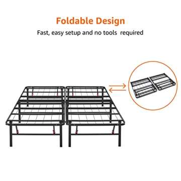 Amazon Basics Bed Frame with Storage, Foldable Metal Platform, Sturdy Steel, No Box Spring Needed, 14 inches High, Tool-Free Setup, King Size, Black