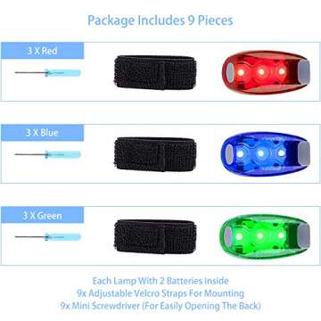9 Pack Led Safety Light, Safety Light, High Visibility Strobe Running Lights Used for Bicycle, Walking Etc. Clip-On Running Lights Clip to Clothes Strap to Wrist, Bike Or Anywhere(Red/Blue/Green)