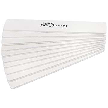 10pcs - PANA Jumbo Double-Sided Emery Nail File for Manicure, Pedicure, Natural, and Acrylic Nails - White (Grit 80/80)