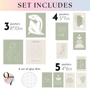 97 Decor Sage Green Posters for Room Aesthetic - Matisse Sage Green Wall Art Prints, Abstract Sage G...