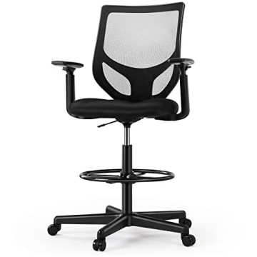 Drafting Chair - Tall Standing Office Desk Chair with Adjustable Foot Ring, Chair with Ergonomic Lum...