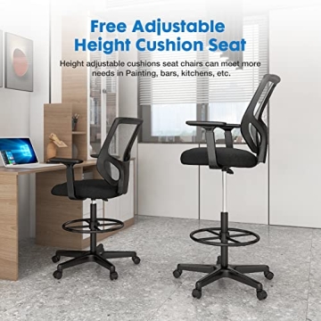 Drafting Chair with Adjustable Footring and Lumbar Support