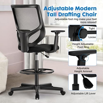 Drafting Chair with Adjustable Footring and Lumbar Support