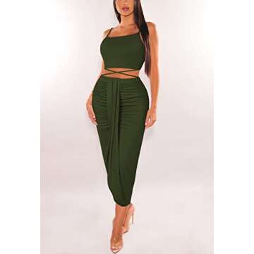HUUSA Women's Summer Club Slit Maxi Skirt Set Fashion Nova Dresses Sleeveless Crewneck High Waist 2 ...