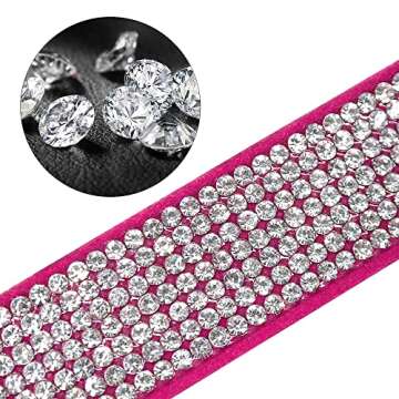 Beirui Rhinestone Bling Leather Dog Collar and Leash Set - Soft Flocking Sparkly Crystal Diamonds Studded - Cute Double Bowknot Collar with 4 Foot Leash for Pet Show,Hot Pink,Neck fit 12.5-15"