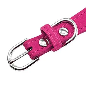 Beirui Rhinestone Bling Leather Dog Collar and Leash Set - Soft Flocking Sparkly Crystal Diamonds Studded - Cute Double Bowknot Collar with 4 Foot Leash for Pet Show,Hot Pink,Neck fit 12.5-15"