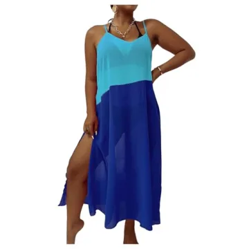COZYEASE Plus Size Color Block Beach Cover Up Dress