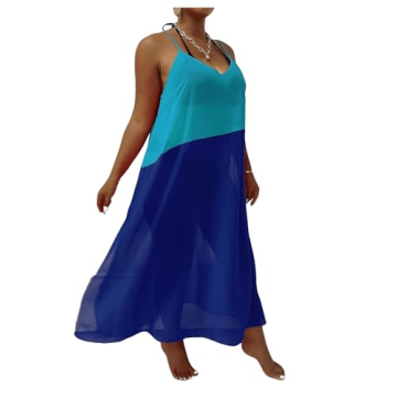 COZYEASE Plus Size Color Block Beach Cover Up Dress