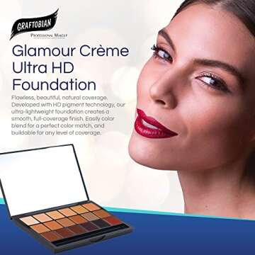 Graftobian Glamour Crème Ultra HD Foundation Super Palettes - Creme Foundation Palette, Contour Makeup, Foundation for Professional Makeup Kit, Face Makeup for Full Coverage - Inclusion Collection