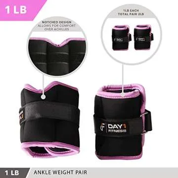 Day 1 Fitness Ankle Weight Pair 1.0 LBS, Set of 2 with Adjustable Velcro Straps - Breathable, Moisture Absorbent Weight Straps for Men and Women - Comfortable Ankle, Wrist Weights