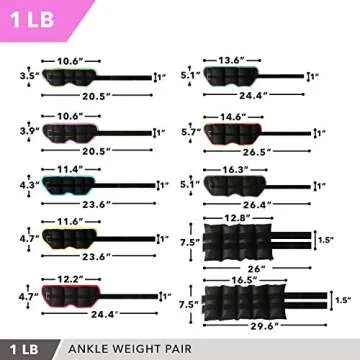 Day 1 Fitness Ankle Weight Pair 1.0 LBS, Set of 2 with Adjustable Velcro Straps - Breathable, Moisture Absorbent Weight Straps for Men and Women - Comfortable Ankle, Wrist Weights