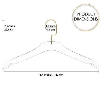 Elavain Acrylic Hanger | Sleek, Modern Clothes Hanger with Gold Hook | High End Closest Organizer Space Saving Hangers for Shirts, Jackets, Sweaters, Tops & More | 10 Pack