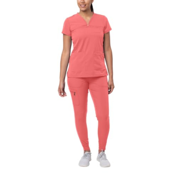 Adar Uniforms Pro Movement Booster Scrub Set - Sweetheart V-Neck Top & Yoga Jogger Pants - Rapture R...