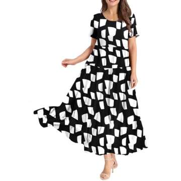 YESNO Women Casual Loose Bohemian Floral Dress with Pockets Short Sleeve Long Maxi Summer Beach Swin...