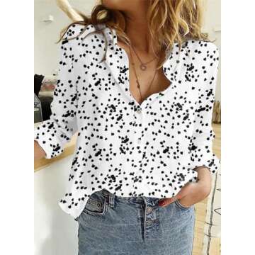 Dokotoo Womens Ladies Plus Size Summer Tops V Neck Chiffon Button Down Blouses for Women Dressy Casu...
