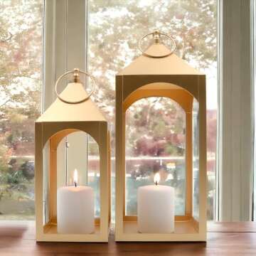 Hosley Set of 2 Modern Metal Classic Style Lanterns Gold. Ideal Gift for Parties Weddings Aromathera...