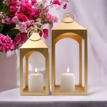 Hosley Set of 2 Classic Gold Lanterns for Weddings and Home Decor