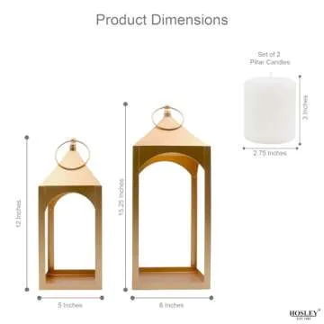 Hosley Set of 2 Classic Gold Lanterns for Weddings and Home Decor