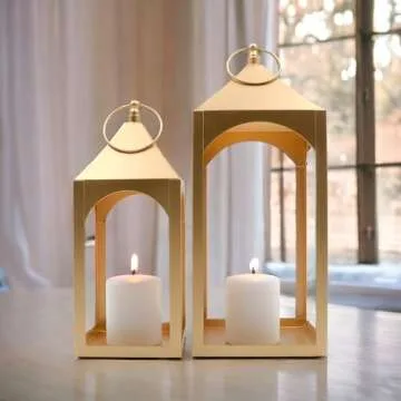 Hosley Set of 2 Classic Gold Lanterns for Weddings and Home Decor
