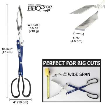 BBQ Croc 3 in 1 Barbecue Tool 18-inch - Lightweight and Long Tongs, Spatula and Grill Scraper (Blue) (18 inch Without Flashlight)
