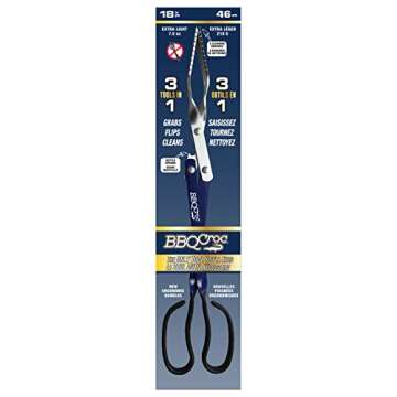 BBQ Croc 3 in 1 Barbecue Tool 18-inch - Lightweight and Long Tongs, Spatula and Grill Scraper (Blue) (18 inch Without Flashlight)