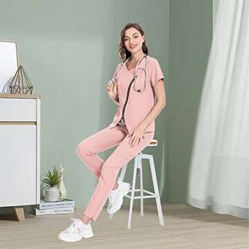 niaahinn Scrub for Women Medical Uniform Scrub Top & Jogger Pants
