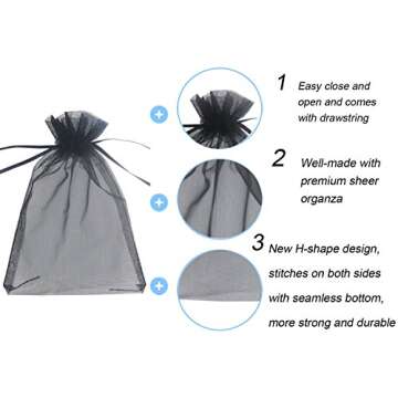 Wudygirl 100pcs Drawstring Organza Bags 5 x 7 Inch Black Transparent Jewelry Lipstick Pouches Baby S...