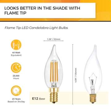 Hizashi 90+ CRI LED Candelabra Bulb 40W Equivalent E12 LED Bulb Dimmable 2700K Soft Warm White, Chan...