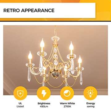 Hizashi 90+ CRI LED Candelabra Bulb 40W Equivalent E12 LED Bulb Dimmable 2700K Soft Warm White, Chandelier Light Bulbs, 4W 450LM Flame Tip CA10 Candle Light Bulbs, UL Listed - 12 Pack