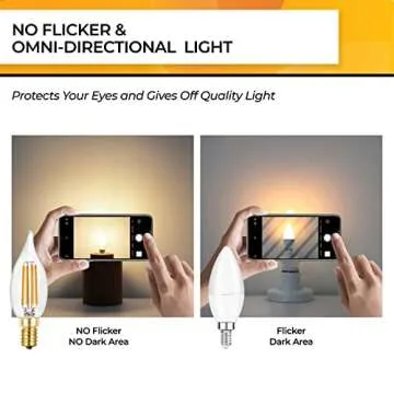 Hizashi 90+ CRI LED Candelabra Bulb 40W Equivalent E12 LED Bulb Dimmable 2700K Soft Warm White, Chandelier Light Bulbs, 4W 450LM Flame Tip CA10 Candle Light Bulbs, UL Listed - 12 Pack