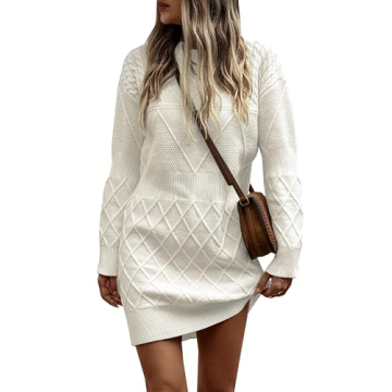 Angashion Women's Trendy Sweater Dress - Cozy Cable Knit Mini Dress for Warmth and Style