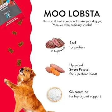 Shameless Pets Jerky Dog Treats, Moo Lobsta - Healthy Dog Chews for Dogs Hip & Joint Support with Glucosamine - Dog Treats with Real Grass-Fed Beef & Lobster - Free from Grain, Corn & Soy - 1-Pack