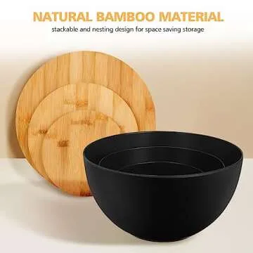 ShineMe Salad Bowl Set of 3, Natural Bamboo Fiber Salad Serving Bowls with Lids,Mixing Bowl for Preparing and Serving Salad, Cereal, Fruit, Veggies, Popcorn,Chips & Bread(10",8",6")