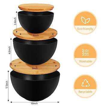 ShineMe Salad Bowl Set of 3, Natural Bamboo Fiber Salad Serving Bowls with Lids,Mixing Bowl for Preparing and Serving Salad, Cereal, Fruit, Veggies, Popcorn,Chips & Bread(10",8",6")